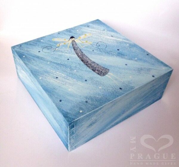 Krabice na čaj velká – modrá – anděl 3
