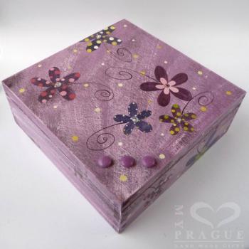 Krabice na čaj velká – fialová – květy
