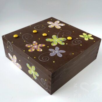 Krabice na čaj velká – hnědá – květy