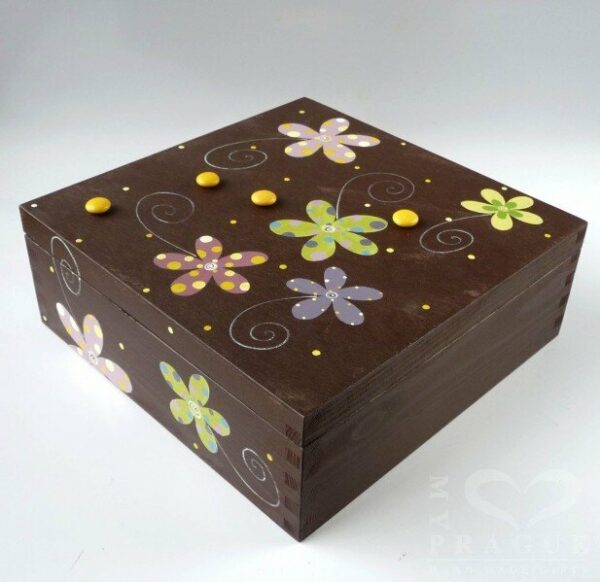 Krabice na čaj velká – hnědá – květy 2