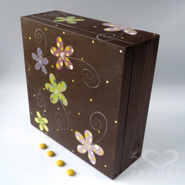 Krabice na čaj velká – hnědá – květy