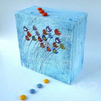 Krabice na čaj malá – modrá – tulipány