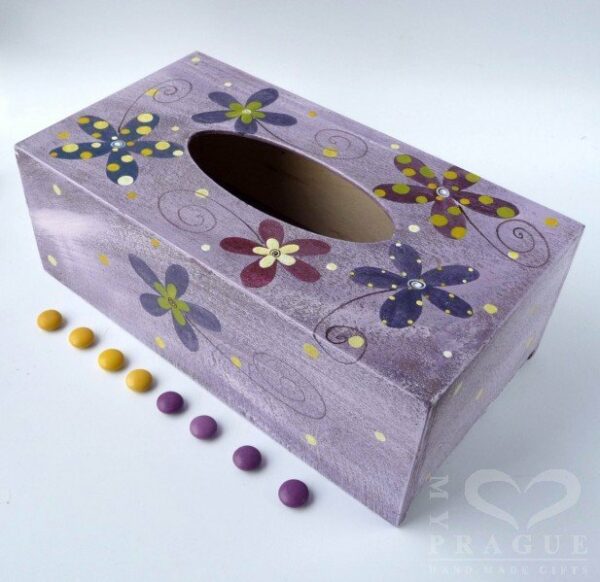 Krabice na kapesníky – fialová – kytky 3