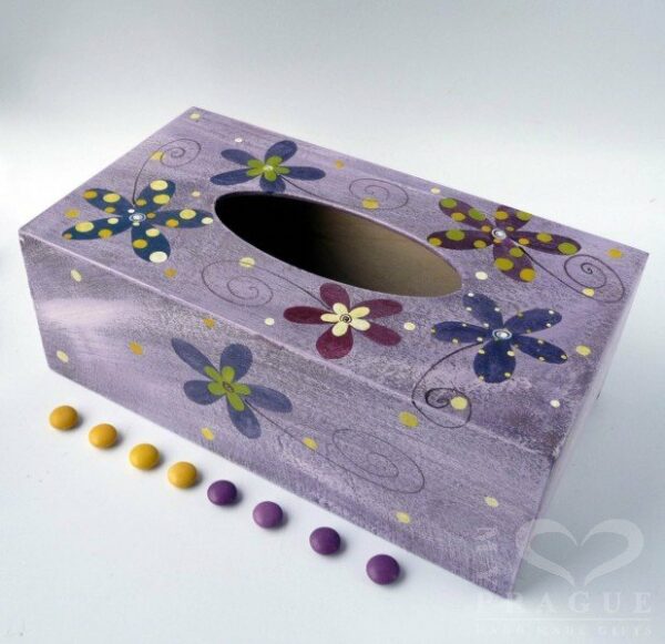 Krabice na kapesníky – fialová – kytky 4