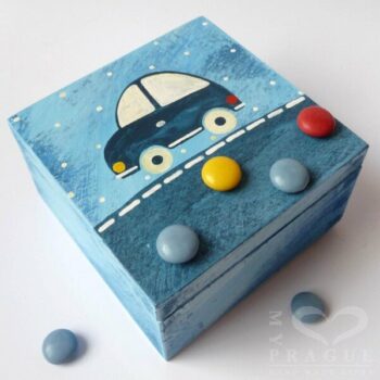 Dekorační krabice malá – modrá – auto