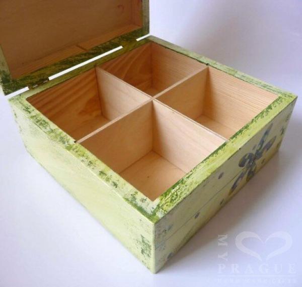 Krabice na čaj malá – zelená – kytky 3