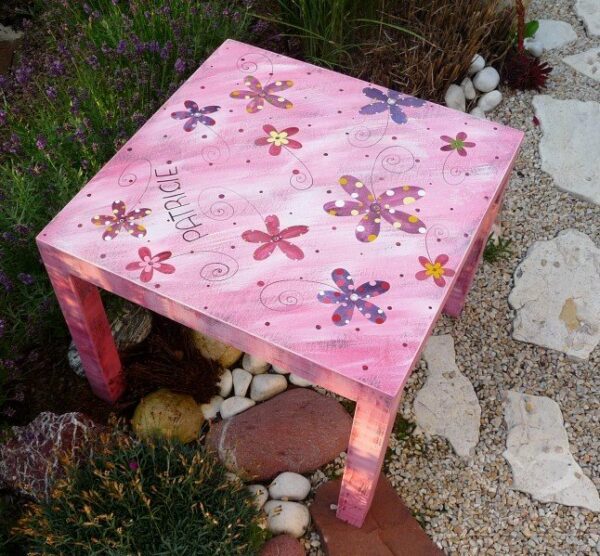 Dětský stůl – růžový – kytky