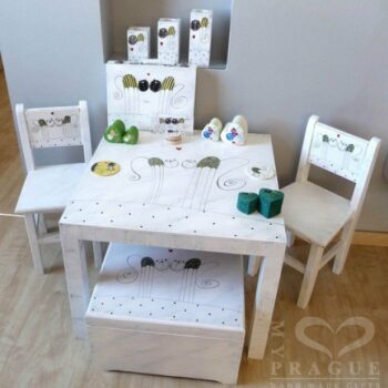 Dětský stůl – bílý – kočky