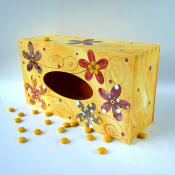 Krabice na kapesníky – žlutá – kytky