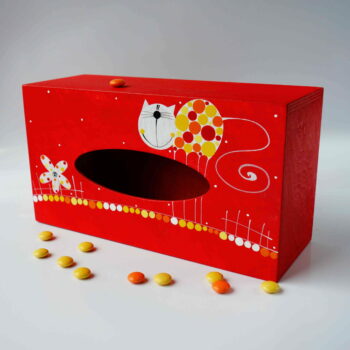 Krabice na kapesníky – červená – kočka 2