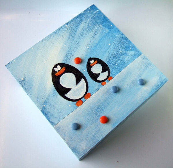 Krabice na čaj velká – modrá – tučňák 3