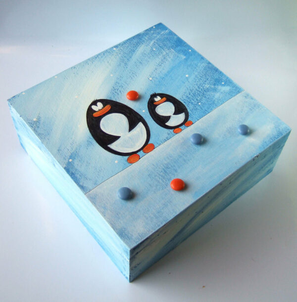 Krabice na čaj velká – modrá – tučňák