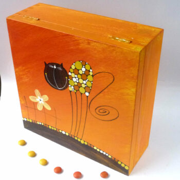 Krabice na čaj velká – oranžová – kočka 2