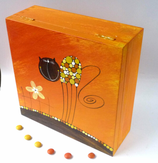 Krabice na čaj velká – oranžová – kočka