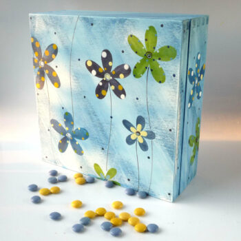 Krabice na čaj velká – modrá – květy 2