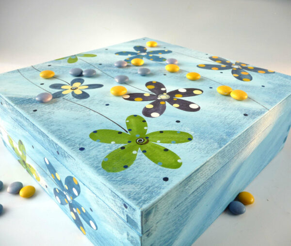 Krabice na čaj velká – modrá – květy 4