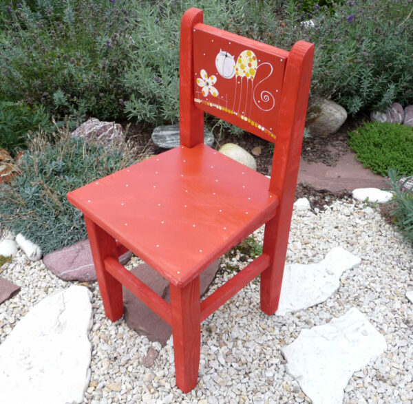 Židle s opěrkou – červená – kočka 2