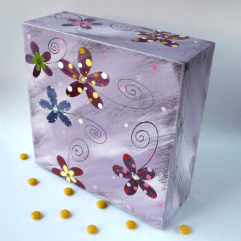 Krabice na čaj velká – fialová – květy 2