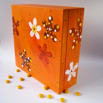 Krabice na čaj velká – oranžová – květy 2