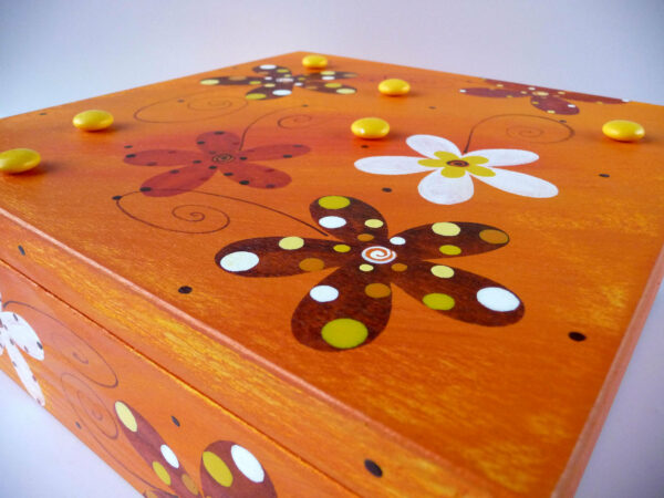 Krabice na čaj velká – oranžová – květy 3