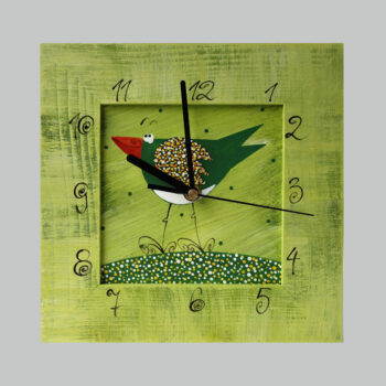 Hodiny malé – zelené – ptáček 2