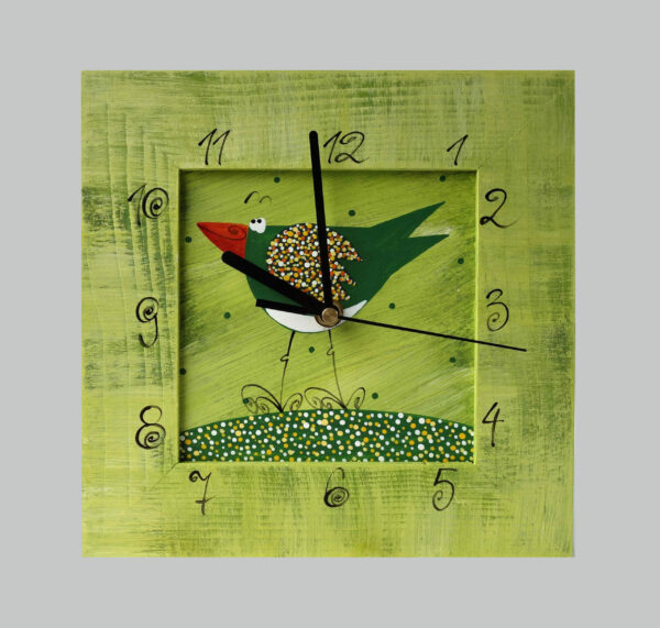 Hodiny malé – zelené – ptáček