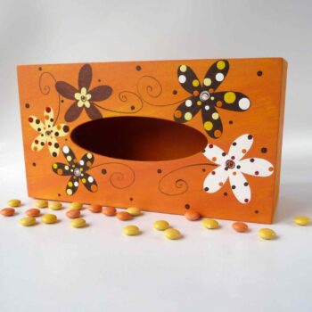 Krabice na kapesníky – oranžová – kytky