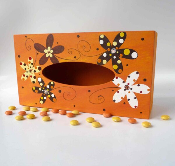 Krabice na kapesníky – oranžová – kytky 2