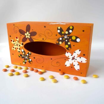 Krabice na kapesníky – oranžová – kytky 2