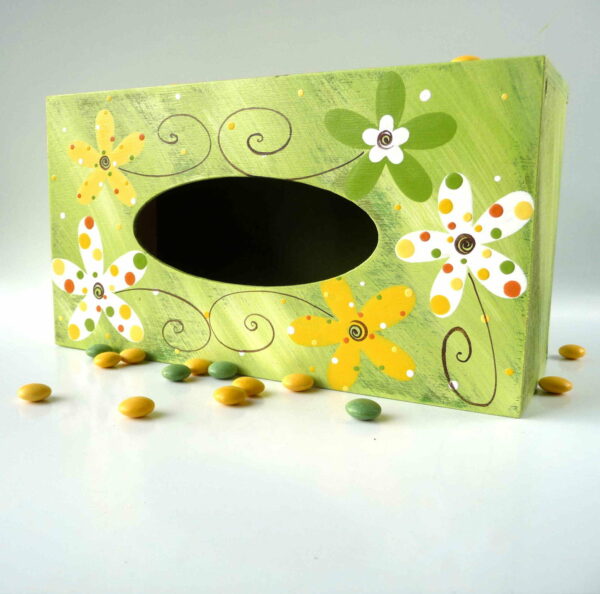 Krabice na kapesníky – zelená – kytky
