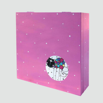 Krabice na čaj velká – růžová – kočka v bublině 2