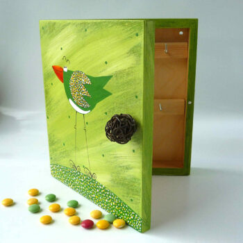 Skříňka na klíče – zelená – ptáček