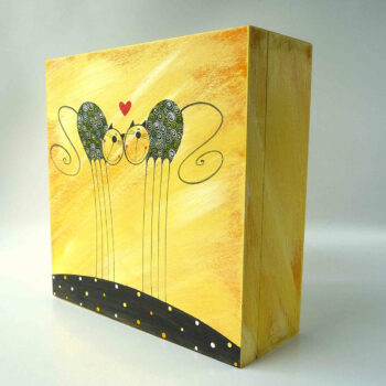 Krabice na čaj velká – žlutá – zamilované kočičky 2