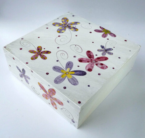 Krabice na čaj velká – bílá – květy 3