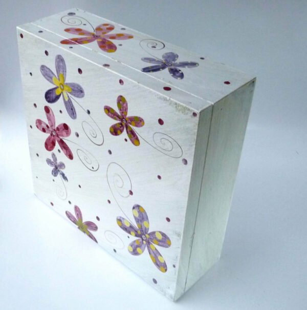 Krabice na čaj velká – bílá – květy 4