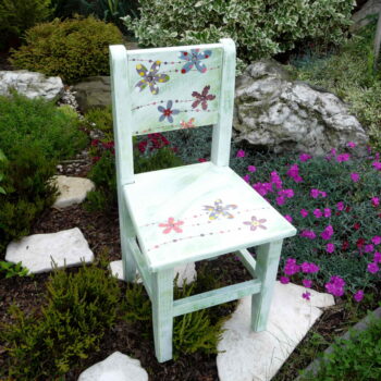Židle s opěrkou – zelenobílá s květy