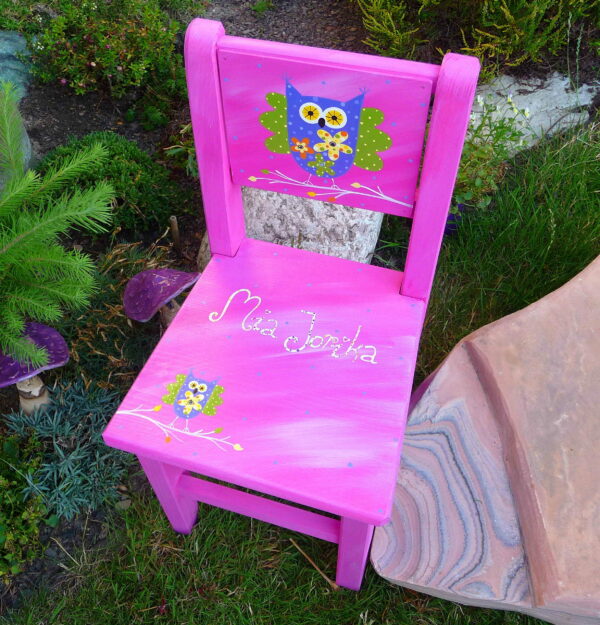 Židle s opěrkou – růžová sova 5