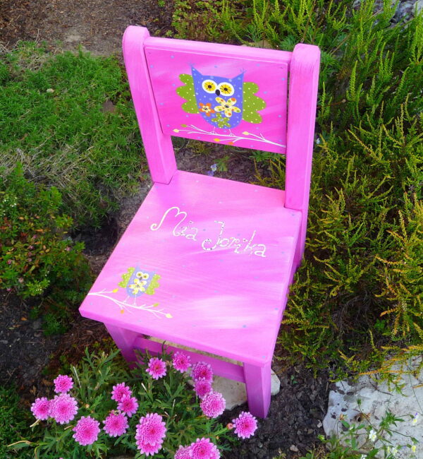 Židle s opěrkou – růžová sova 4