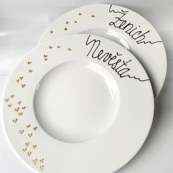 Sada svatebních talířů – pro NEVĚSTU a pro ŽENICHA